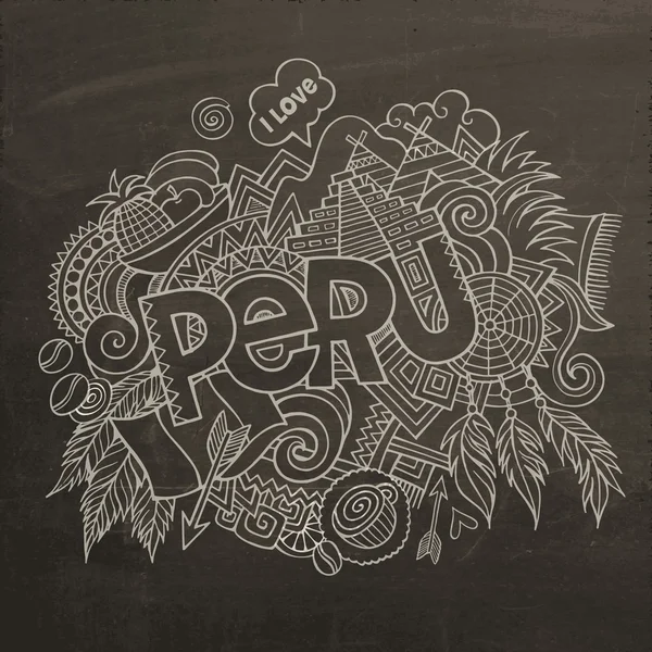 Peru strony napis i doodles elementów — Wektor stockowy
