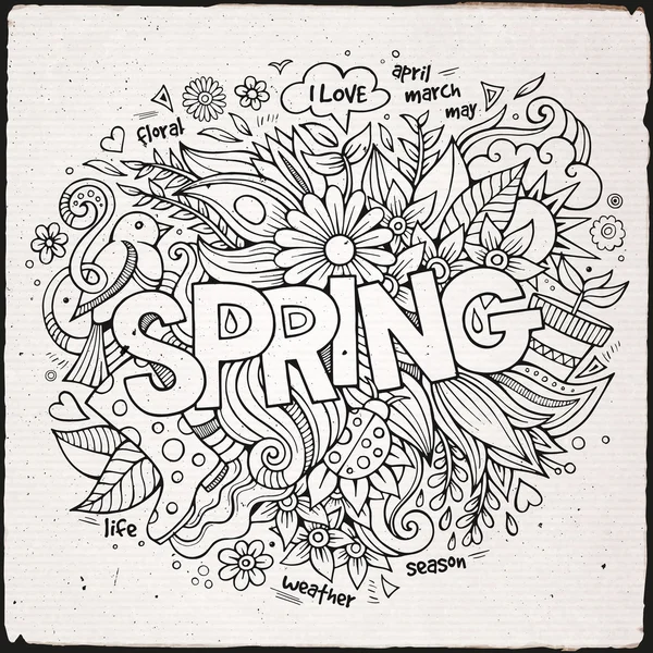 Tavaszi kézzel betűkkel és doodles elemek — Stock Vector
