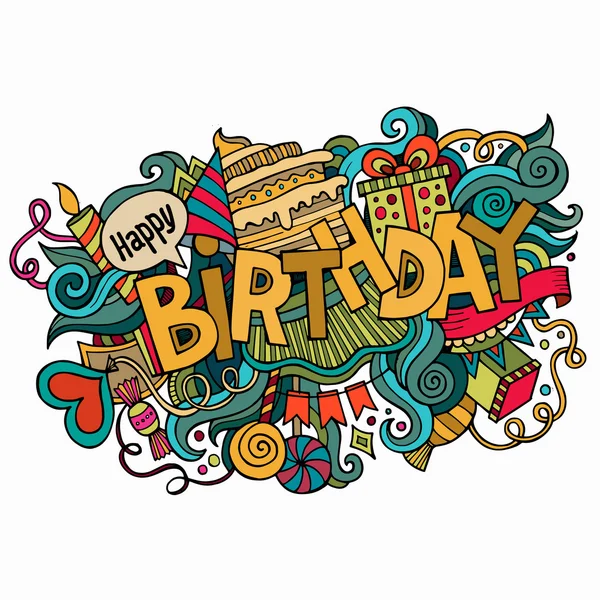 Aniversário mão lettering e doodles elementos de fundo . —  Vetores de Stock