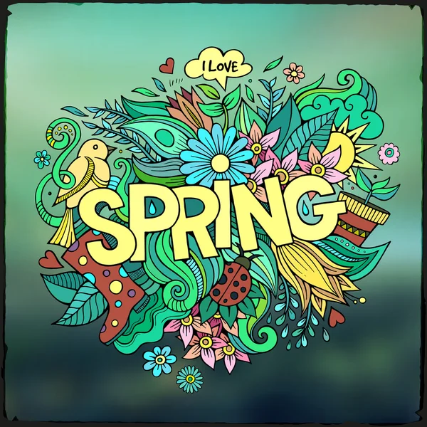 Letras de primavera y elementos garabatos — Vector de stock