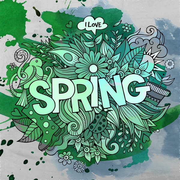 Spring hand lettering and doodles elements — Stock Vector