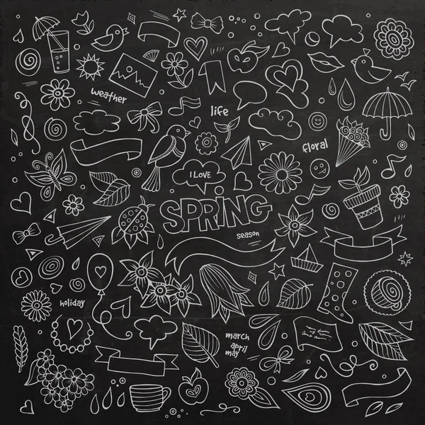Naturaleza primavera mano dibujado vectores símbolos y objetos — Vector de stock