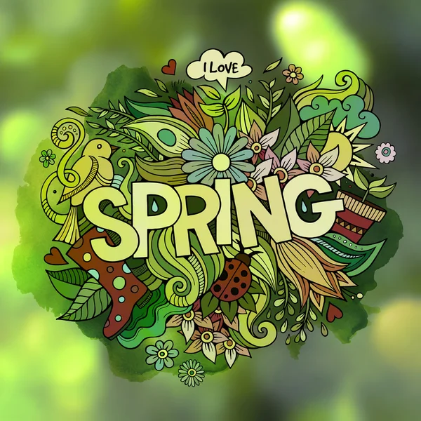 Lente hand belettering en doodles elementen — Stockvector