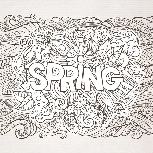 Letras de primavera y elementos garabatos — Archivo Imágenes Vectoriales