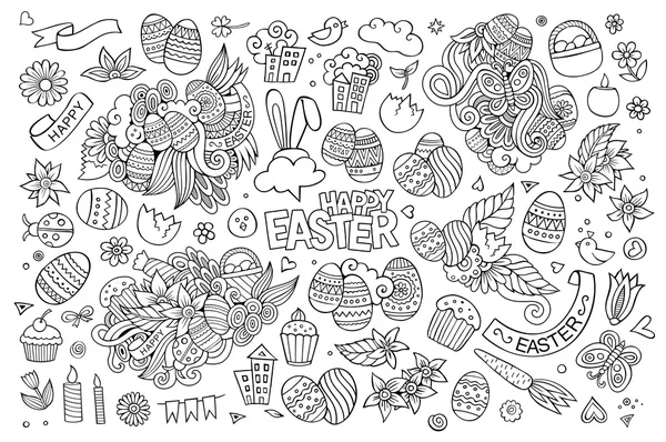 Easter hand drawn symbols and objects — Stock Vector