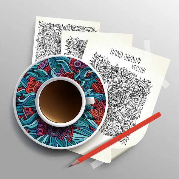 素描的概念想法的咖啡杯 — 图库矢量图片