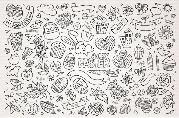 Easter hand drawn symbols and objects — Stock Vector