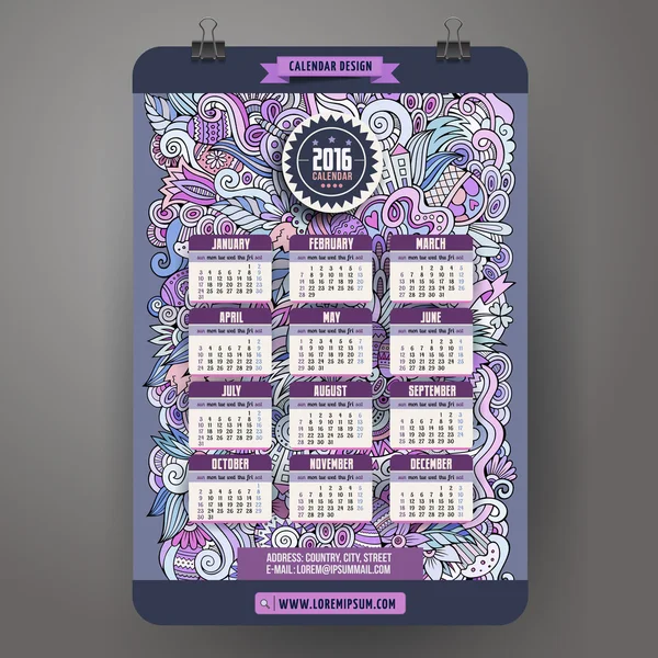 Desenhos animados Doodles Calendário de Páscoa 2016 ano de design — Vetor de Stock