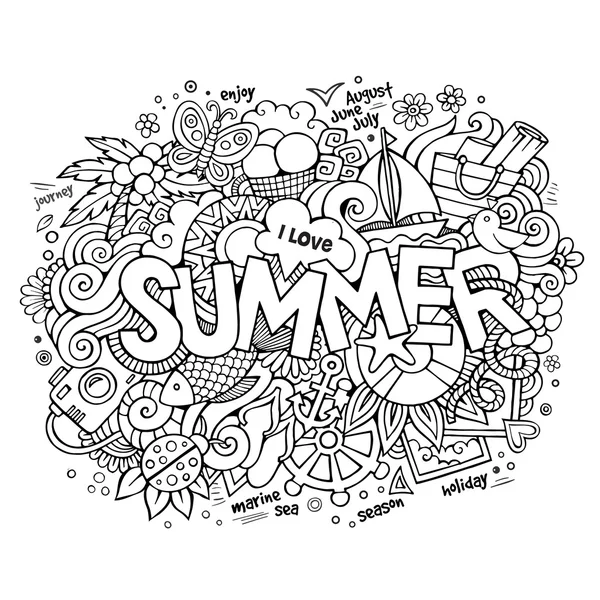 Summer hand lettering and doodles elements — Stock Vector