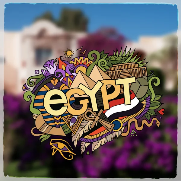 Egypte lettrage à la main et éléments gribouillis fond — Image vectorielle