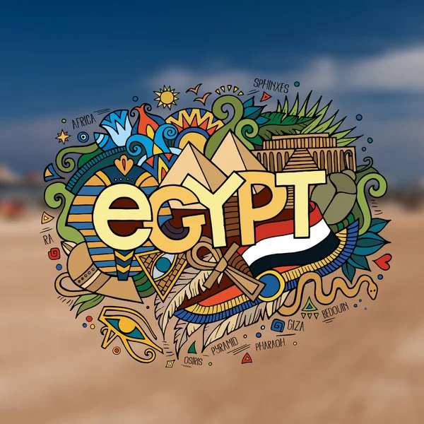 Egypte hand belettering en doodles elementen achtergrond — Stockvector