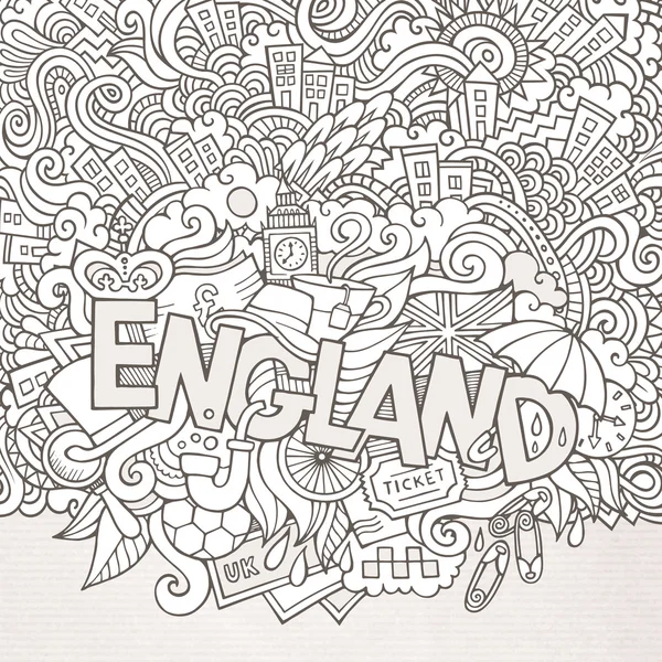 England hand lettering and doodles elements background — Stock Vector