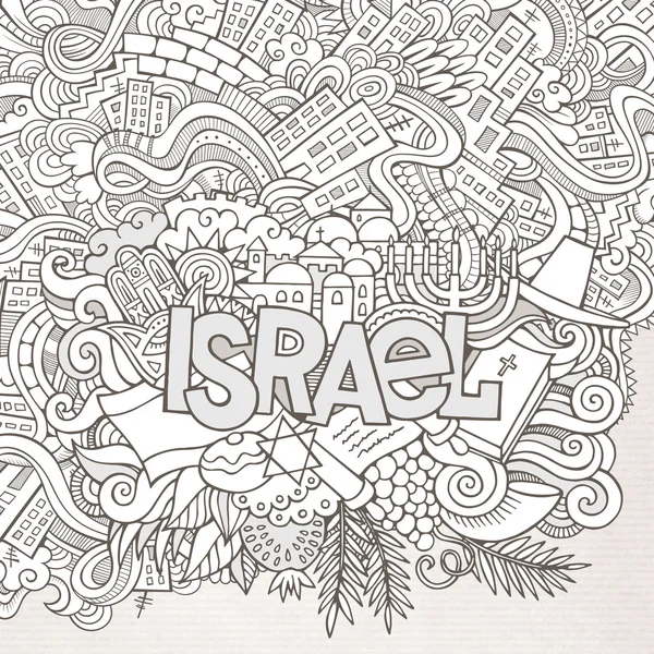 Israel hand lettering and doodles elements background — Stock Vector