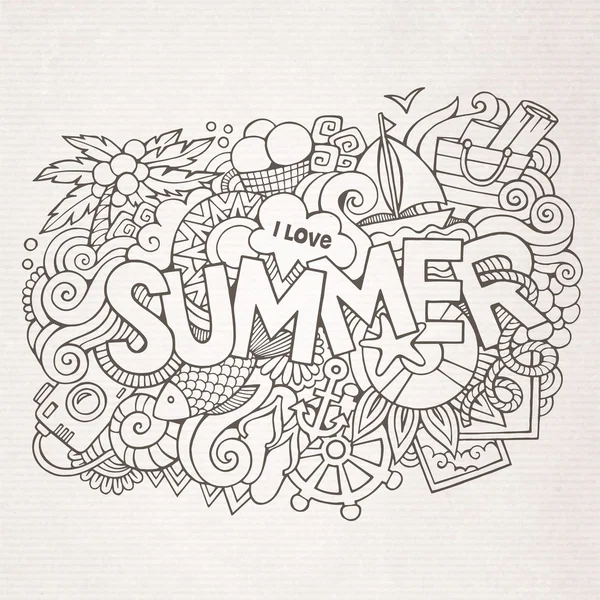 夏天手刻字和涂鸦元素 — 图库矢量图片