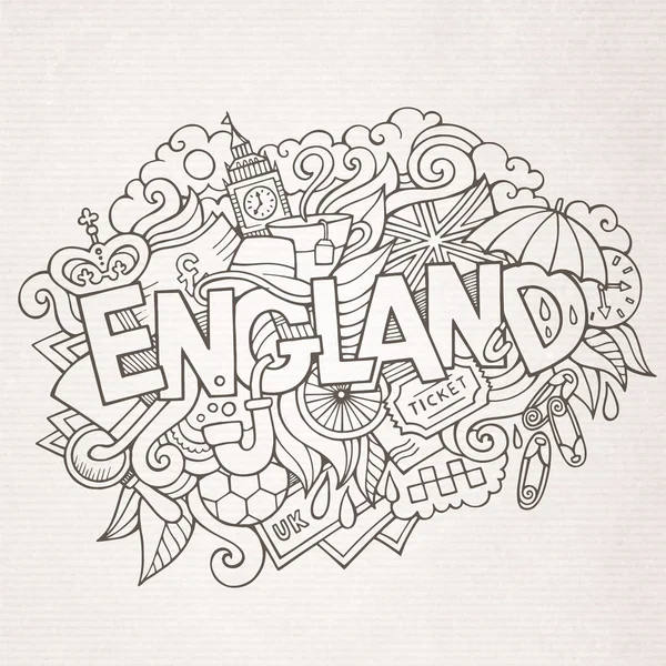 England hand lettering and doodles elements background — Stock Vector