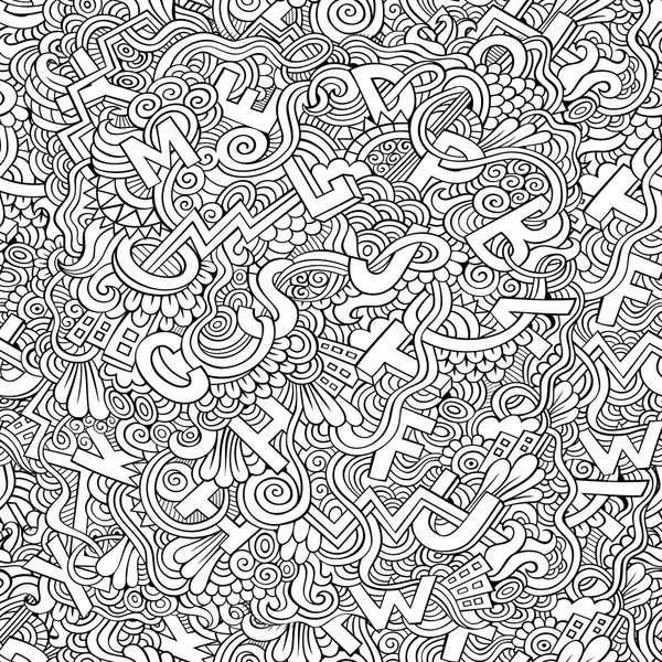 Buchstaben abstrakte dekorative Doodles nahtloses Muster — Stockvektor