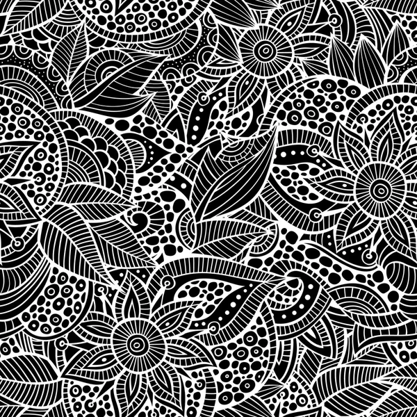 Skissartad doodles dekorativa dekorativ sömlös blommönster — Stock vektor