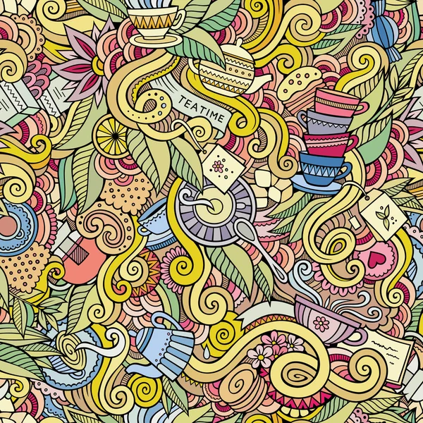 Doodles chá sem costura padrão abstrato — Vetor de Stock