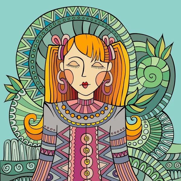Vecteur décoratif dessin animé jeune femme — Image vectorielle