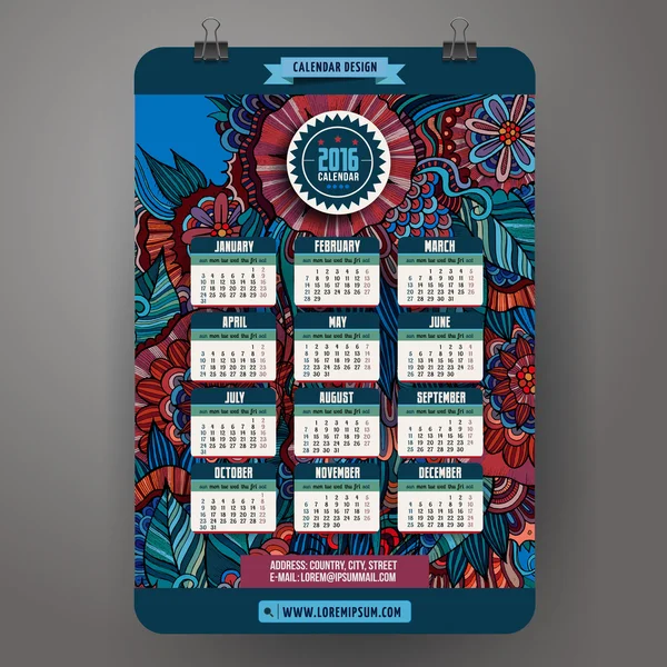 Карикатурный цветочный календарь 2016 года — стоковый вектор