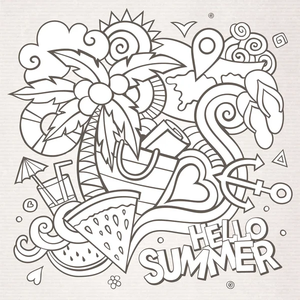 Doodles abstracto decorativo verano fondo del boceto — Vector de stock