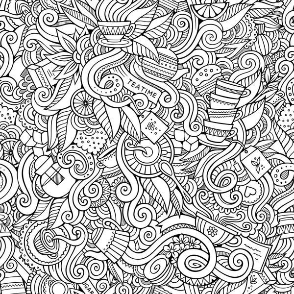 Seamless tea doodles abstract pattern — Stock Vector