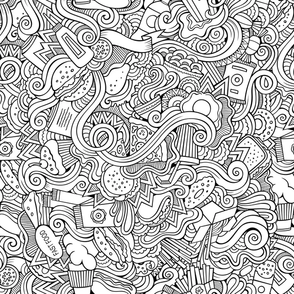 Naadloze doodles abstract fast food patroon — Stockvector