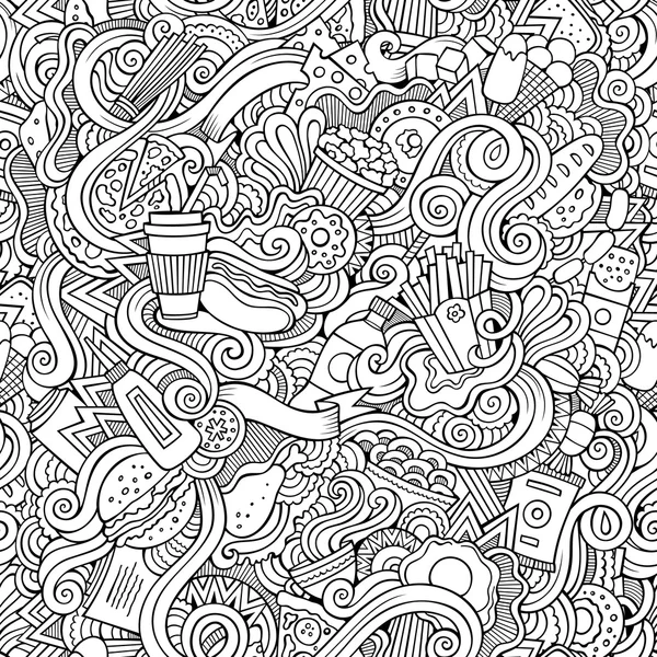 Naadloze doodles abstract fast food patroon — Stockvector