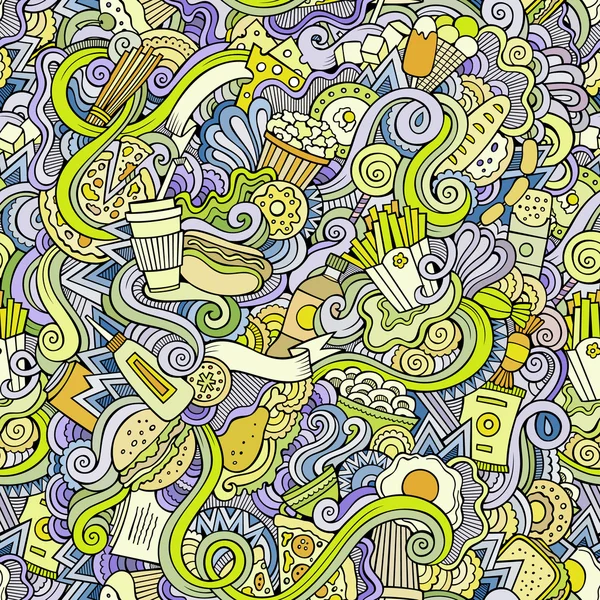 Doodles sem costura abstrato padrão de fast food — Vetor de Stock