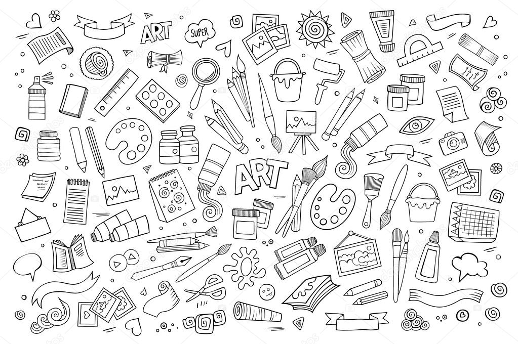 Hand Drawn Art And Craft Vector Symbols And Objects Stock