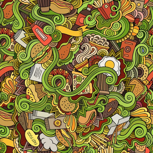 Naadloze doodles abstract fast food patroon — Stockvector