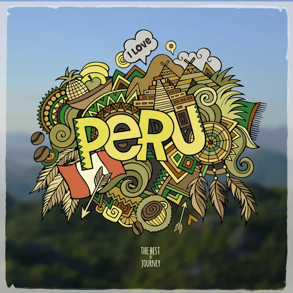 Perú letras de mano y doodles elementos de fondo . — Vector de stock