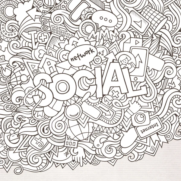 Szociális kézzel betűk és doodles elemeit hátterét — Stock Vector
