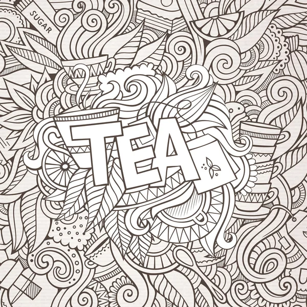Tea kézzel betűk és doodles elemek háttér. — Stock Vector