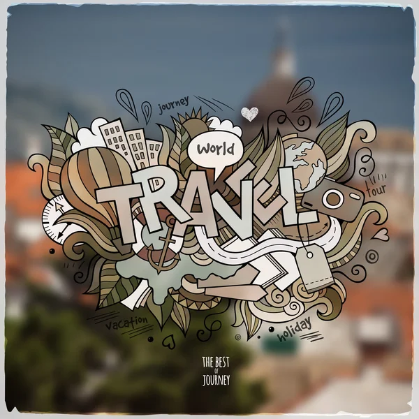 Travel hand lettering and doodles elements — Stock Vector