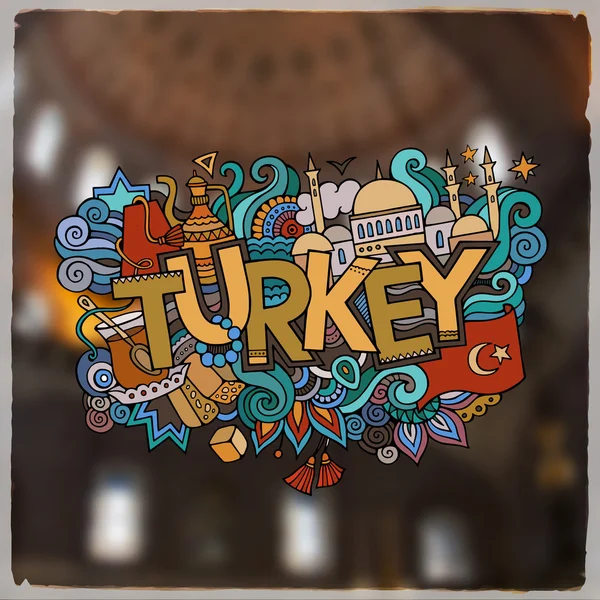 Turkiet hand bokstäver och doodles element bakgrund — Stock vektor