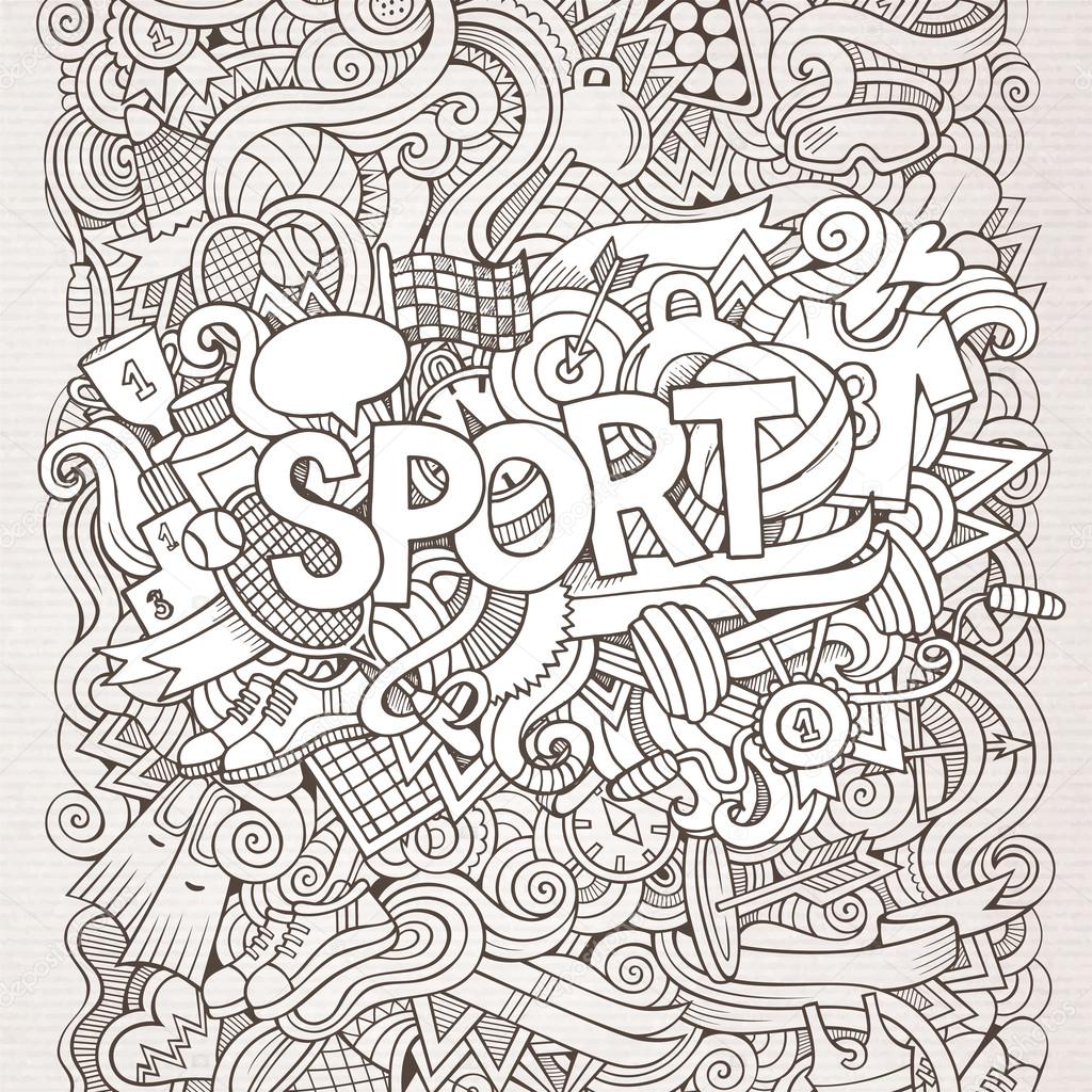 Sport hand lettering and doodles elements background. Vector illustration