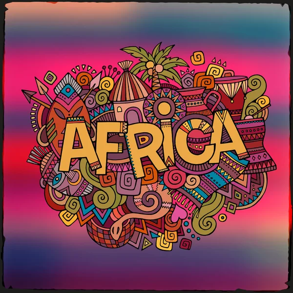 Afrika hand belettering en doodles elementen achtergrond — Stockvector