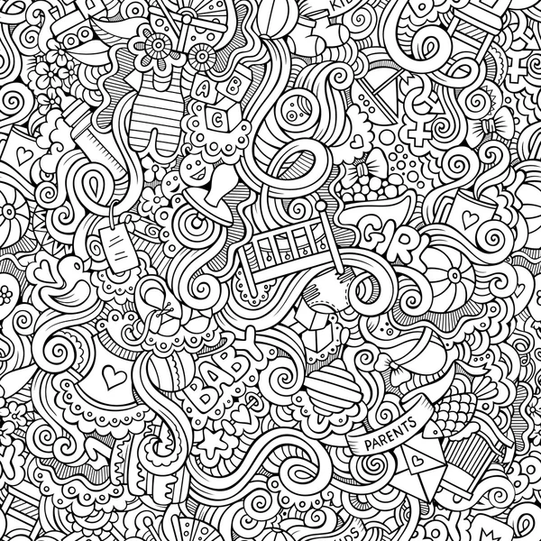 Desenhos animados vetor doodle crianças sem costura padrão — Vetor de Stock
