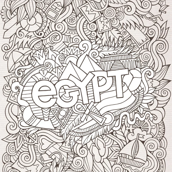 Egito mão lettering e doodles elementos de fundo — Vetor de Stock