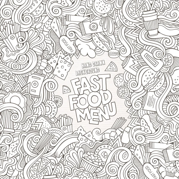 Fastfood doodles elementen frame achtergrond — Stockvector