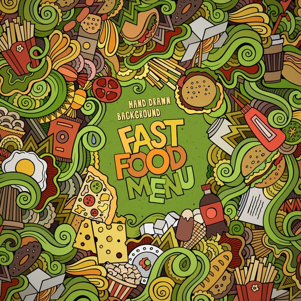 Comida rápida doodles elementos marco fondo — Vector de stock