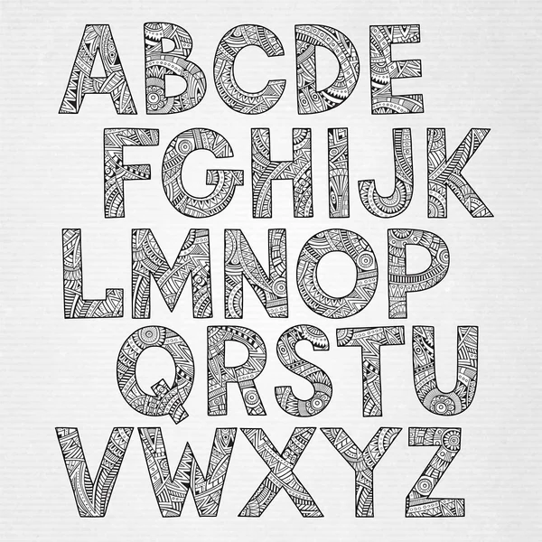 Ручний намальований карикатурний етнічний орнаментальний шрифт — стоковий вектор