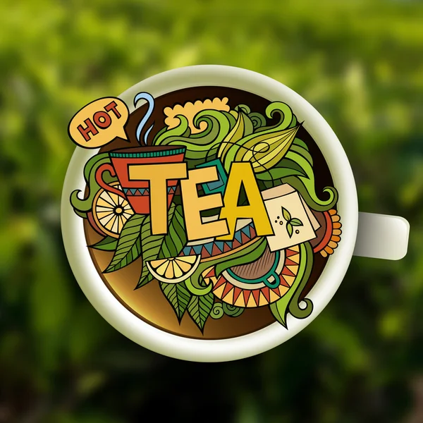 Té mano letras y garabatos elementos fondo — Vector de stock