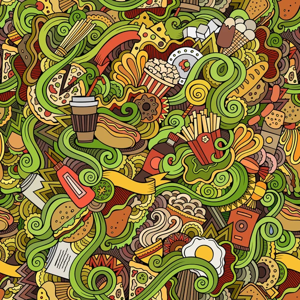Nahtlose Doodles abstraktes Fast-Food-Muster — Stockvektor