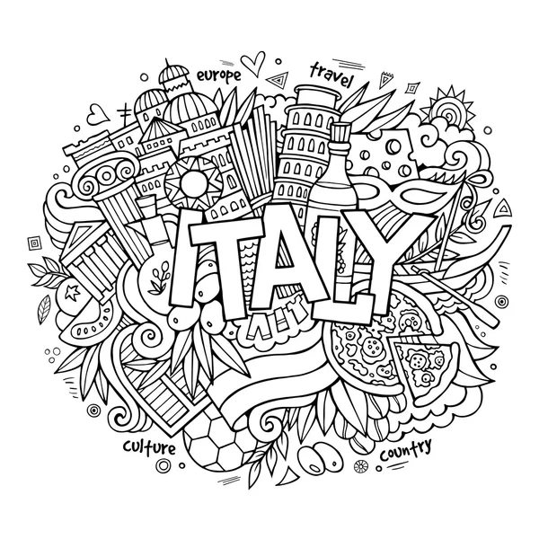 Italy hand lettering and doodles elements background — 图库矢量图片