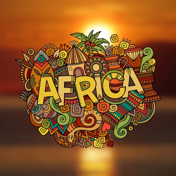 Afrika Hand Schriftzug und Doodles Elemente Hintergrund Stockillustration