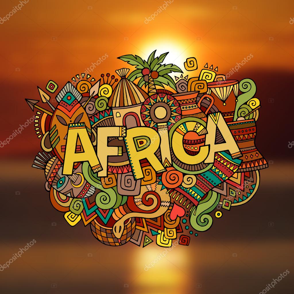 Africa hand lettering and doodles elements background. Vector illustration