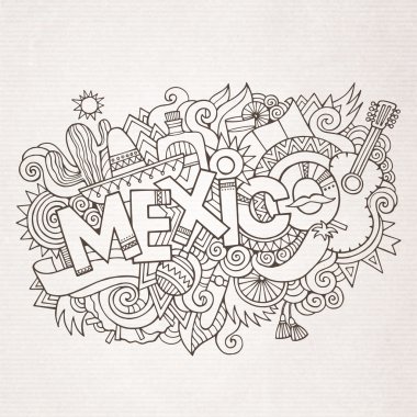 Mexico country hand lettering and doodles elements clipart