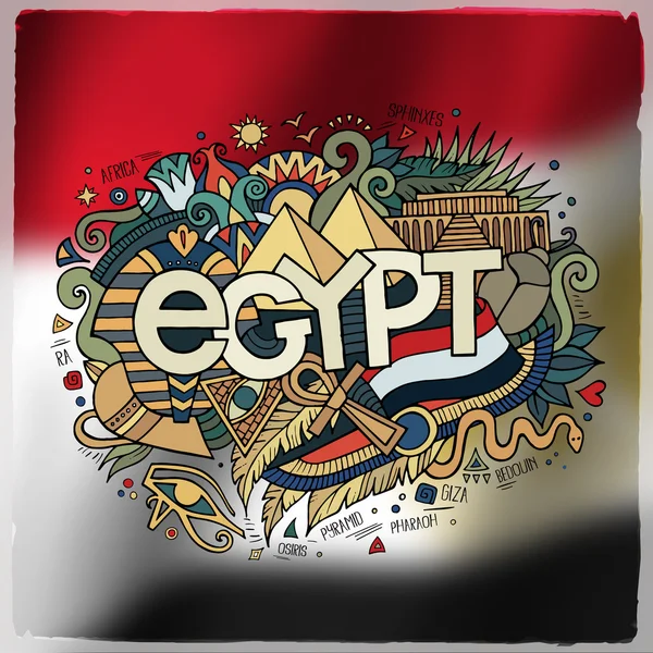 Egypte land hand belettering en doodles elementen — Stockvector